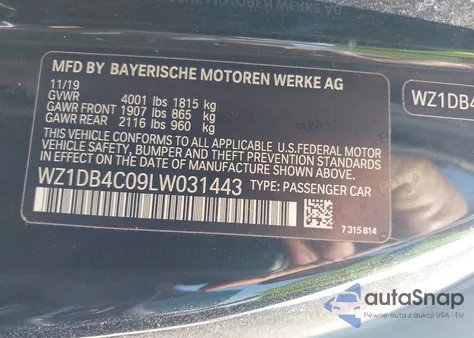 2020 Toyota Gr Supra 3.0 Premium z USA, uszkodzony, nr VIN WZ1DB4C09LW031443